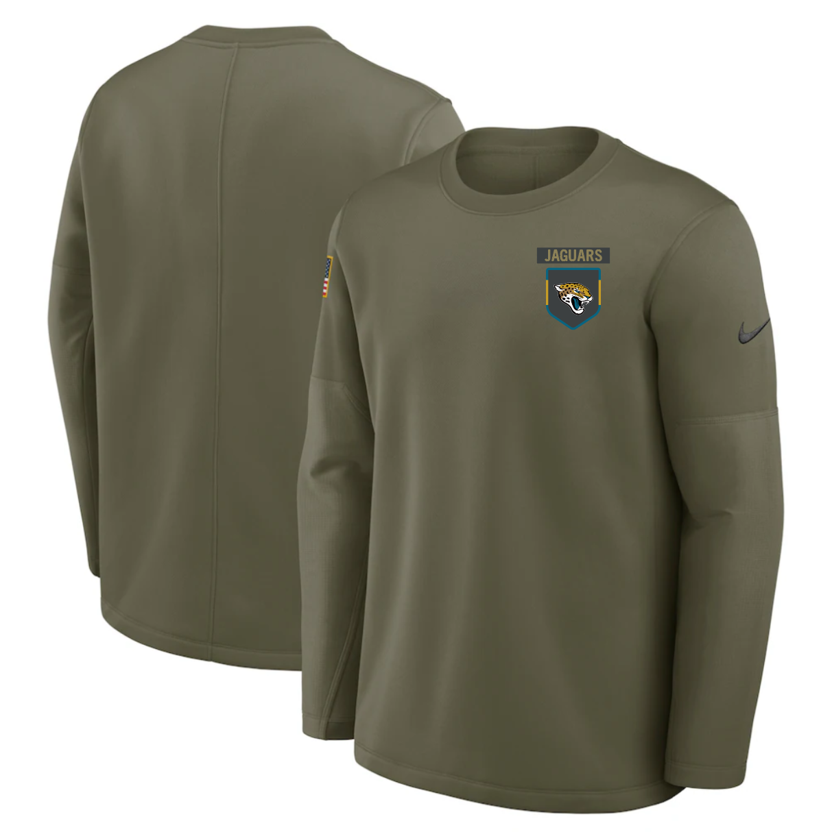 Men's Jacksonville Jaguars Olive 2025 Salute to Service Sideline Coaches Therma-FIT Long Sleeve Shirt Men's Jacksonville Jaguars Olive 2025 Salute to Service Sideline Coaches Therma-FIT Long Sleeve Shirt